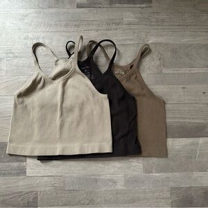 Ribbed Tank Trio - Beige, Dark Brown, Taupe